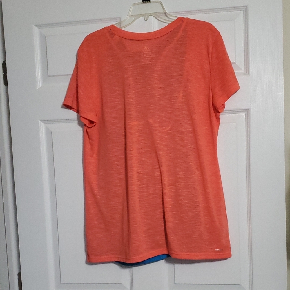 Adidas Women's Orange V-Neck Tee with Blue Accents Amd Blue Tank Top - Picture 5 of 5